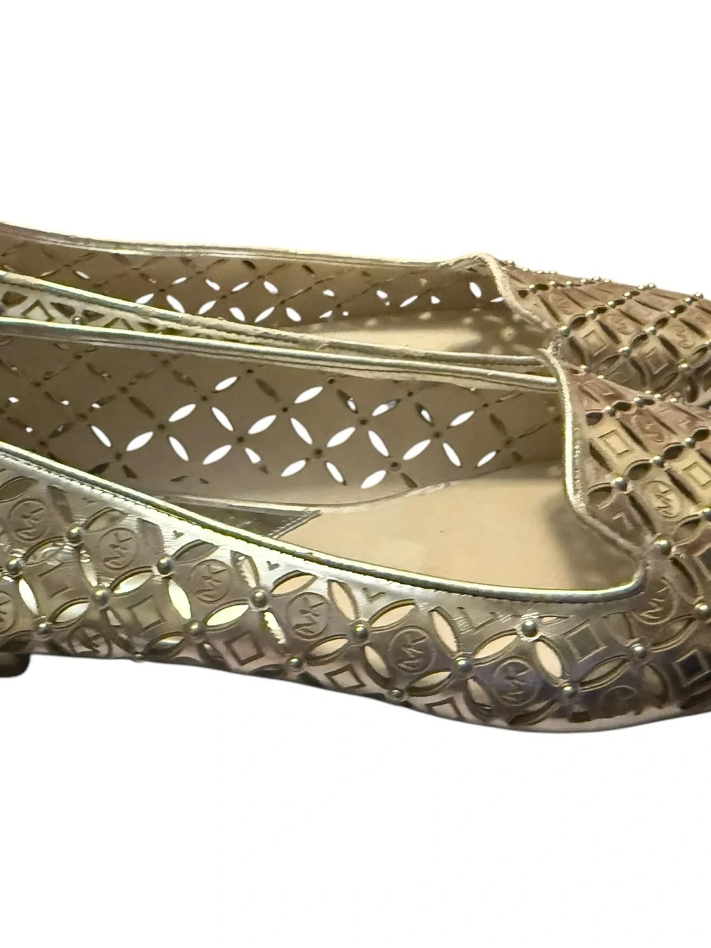 Michael Kors Silver Metallic Laser Cut Studded Flats Loafers Size 9M